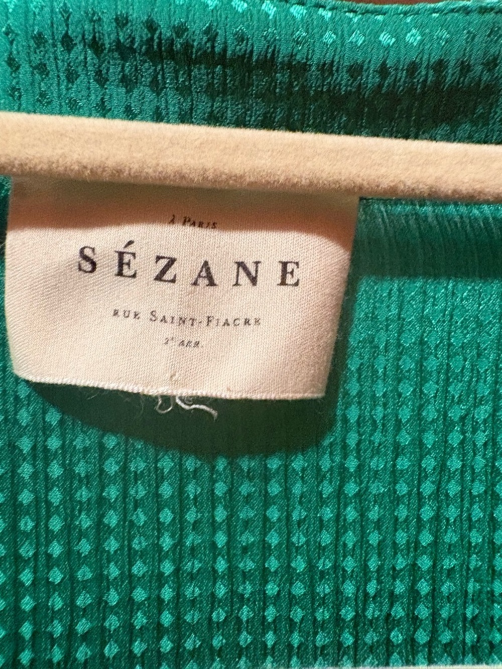 Sezane Paris 100% silk Green Tie-Neck textured Blouse sz8 - Picture 5 of 6